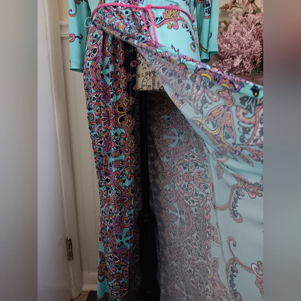 Womens Auditions 1X Teal and Paisley Wrap Maxi Dress - Picture 2 of 10
